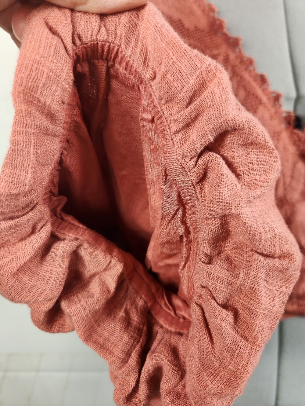 Free People Dolly Wrap Top Terra Cotta Lace Boho Balloon Sleeve Crop Blouse L - Picture 13 of 16